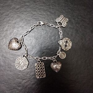 Silver tone chunky charm bracelet